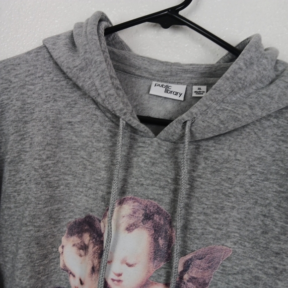 Public Library Hoodie XL Gray Cherubs Graphics Sweatshirt Pullover - Picture 10 of 10
